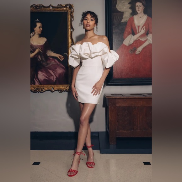 NEW - JENNY YOO- EMILY RUFFLE OFF THE SHOULDER DRESS - Picture 4 of 6